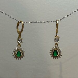 Laminated Gold and Green Drop Earrings
